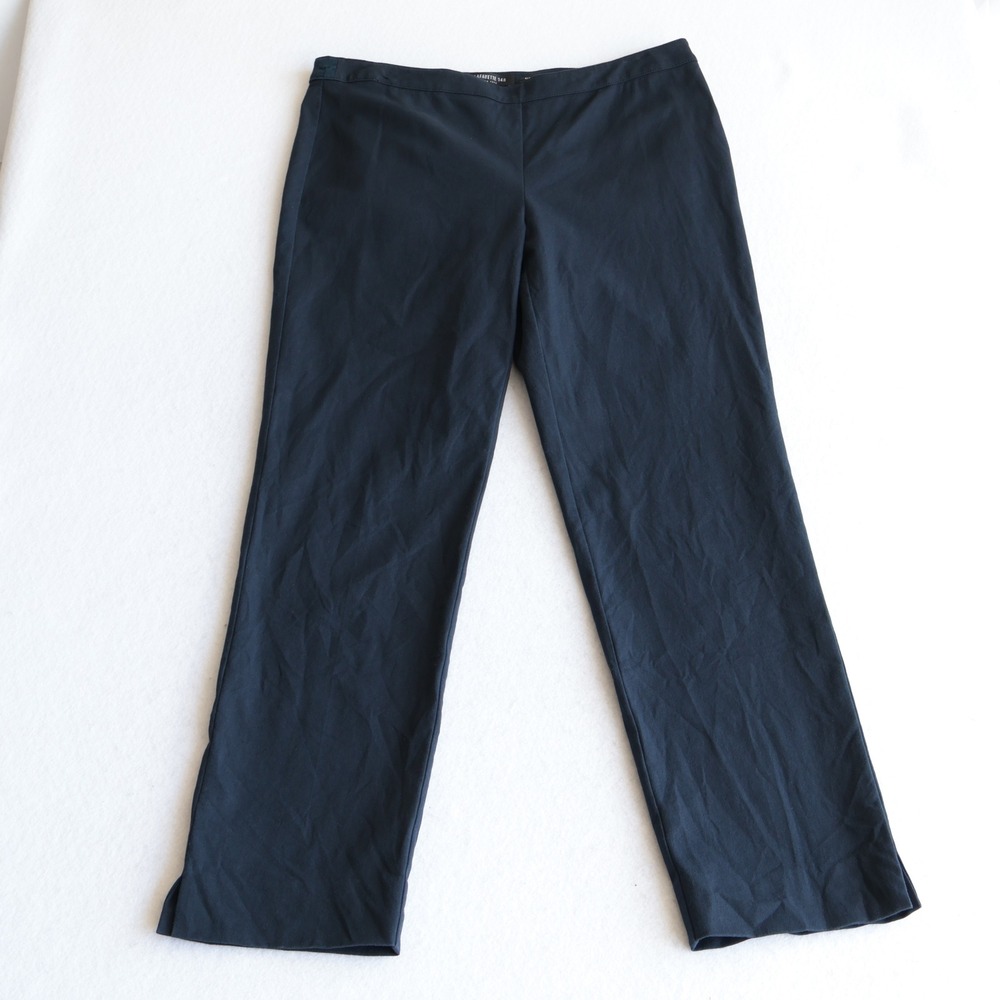 Lafayette 148 New York Bleecker Navy Blue Cotton Blend Straight Leg Pants 10